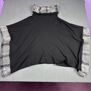 Capote Black Poncho Cowl Neck Faux Fur Trim Cape Top C64SIAN Made in USA M/L